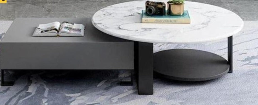 Lixra Modern Marble Ultra Finish Wooden Coffee Table
