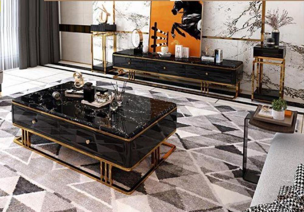 Lixra Modern Minimalistic Designed Marble Top TV Stand With Coffee Table