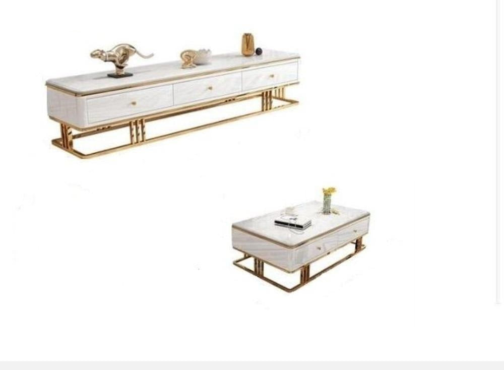 Lixra Modern Minimalistic Designed Marble Top TV Stand With Coffee Table