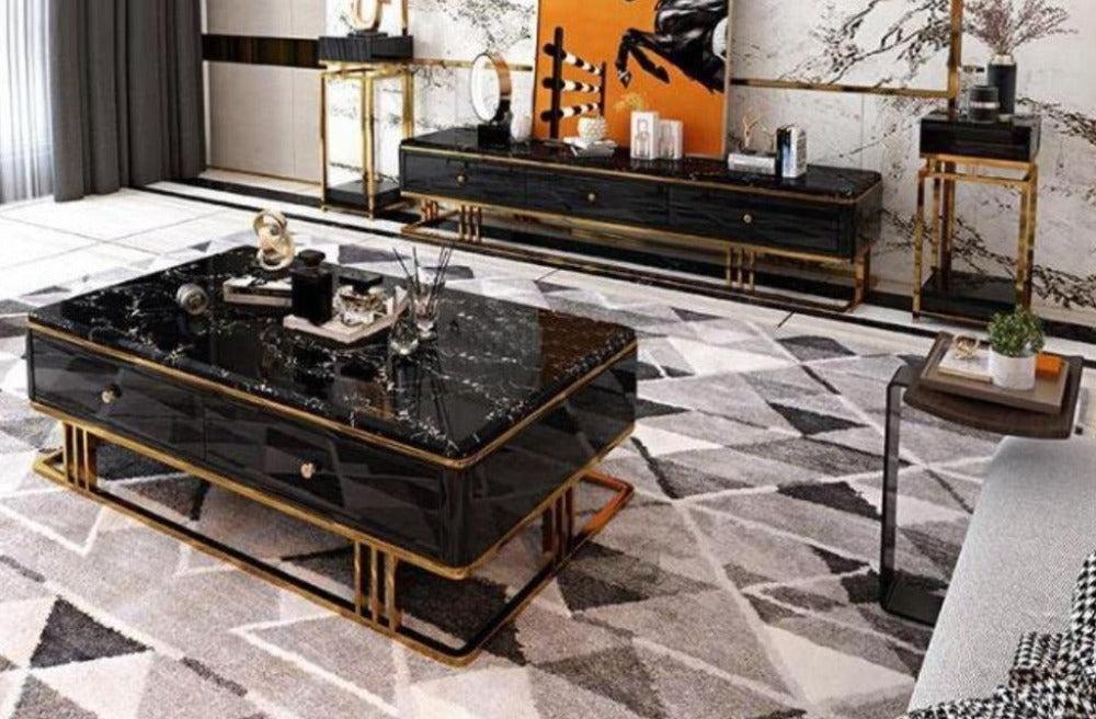 lixra Modern Minimalistic Designed Marble Top TV Stand With Coffee Table