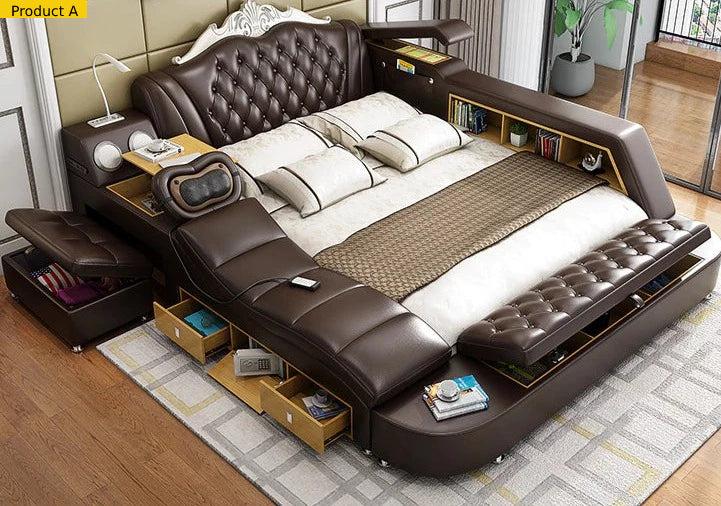 Lixra Modern Multifunctional Button-Tufted Leather Bed