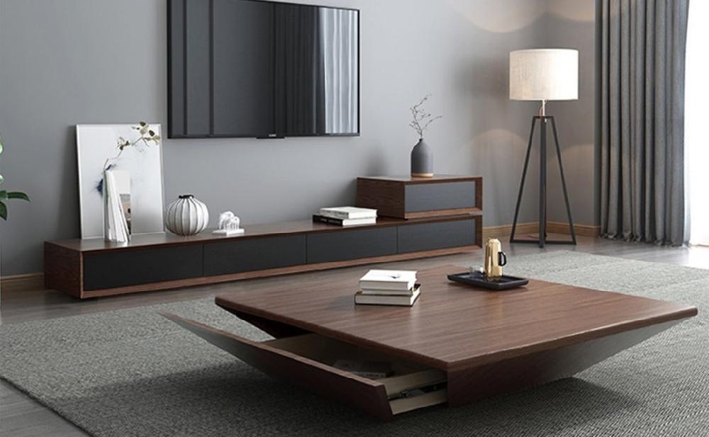 Lixra Modern Oak Wood Coffee Table And TV Stand Set