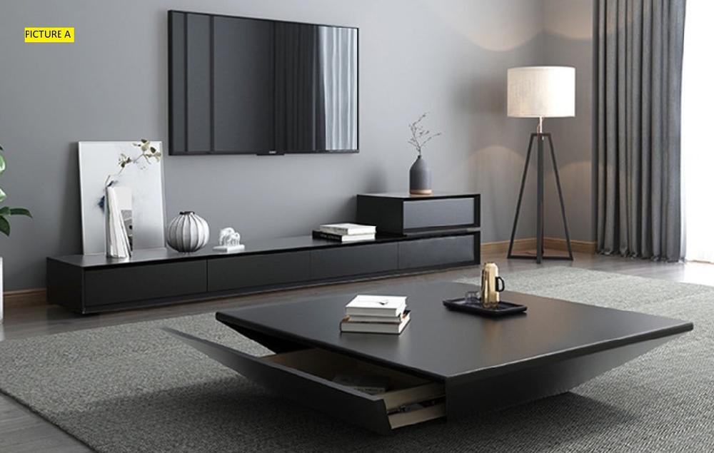 Lixra Modern Oak Wood Coffee Table And TV Stand Set