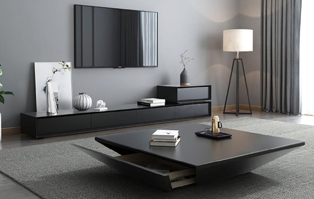 lixra Modern Oak Wood Coffee Table And TV Stand Set