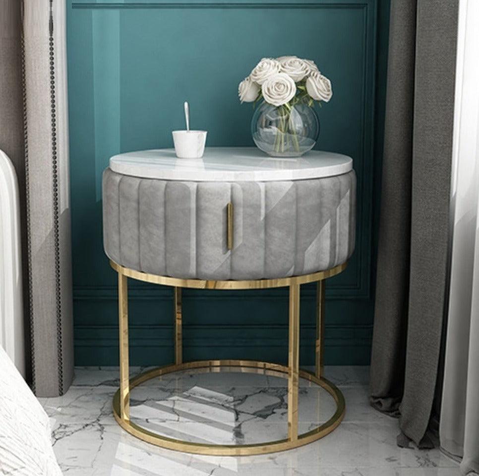Lixra Modern Round Marble Nightstand With Steel Frame