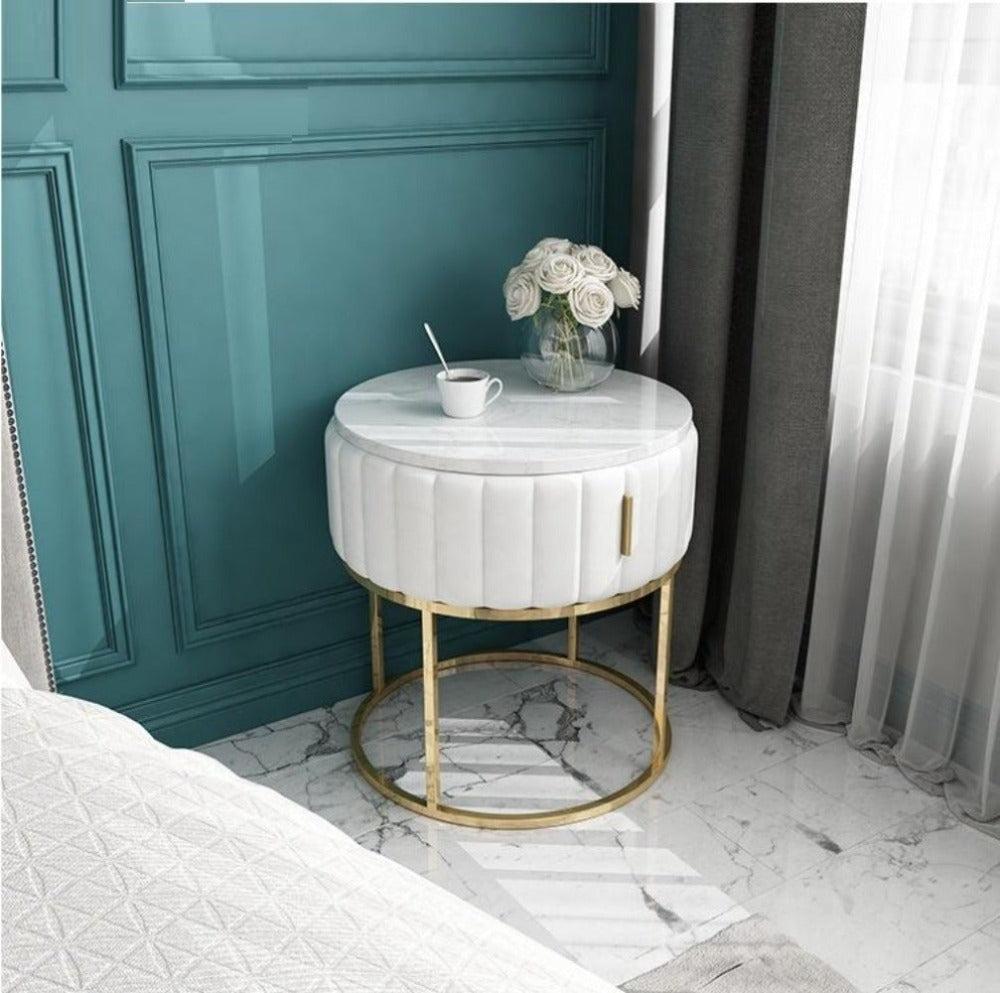 lixra Modern Round Marble Nightstand With Steel Frame