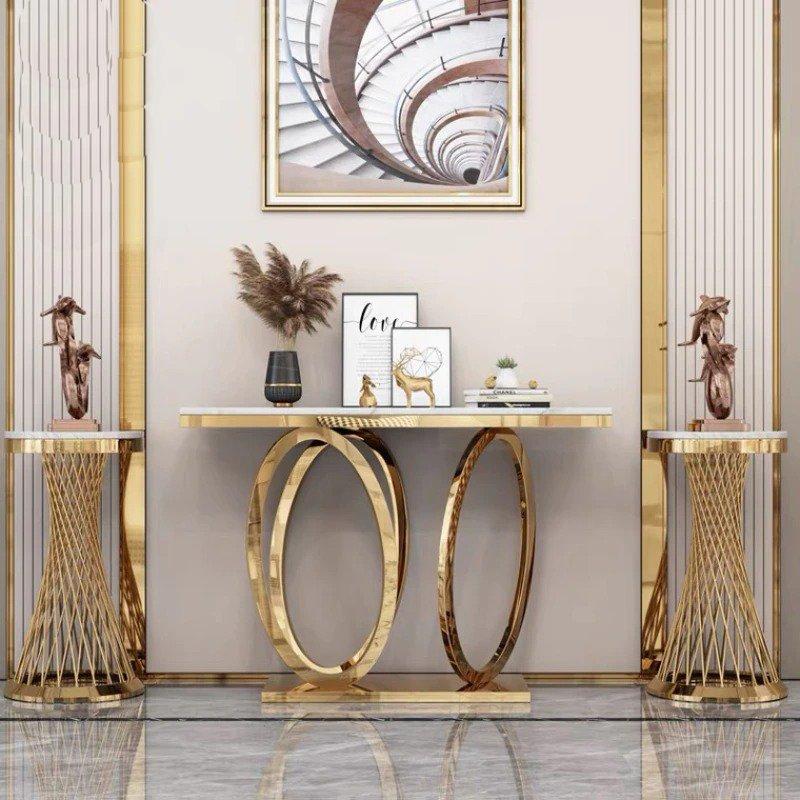 Lixra Modern Sparkling Gold Finish Marble Console Table