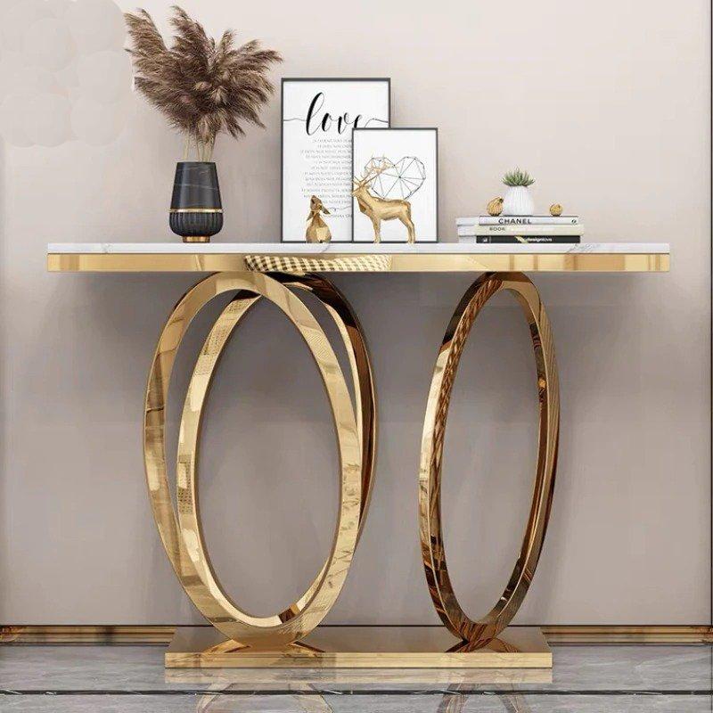 Lixra Modern Sparkling Gold Finish Marble Console Table