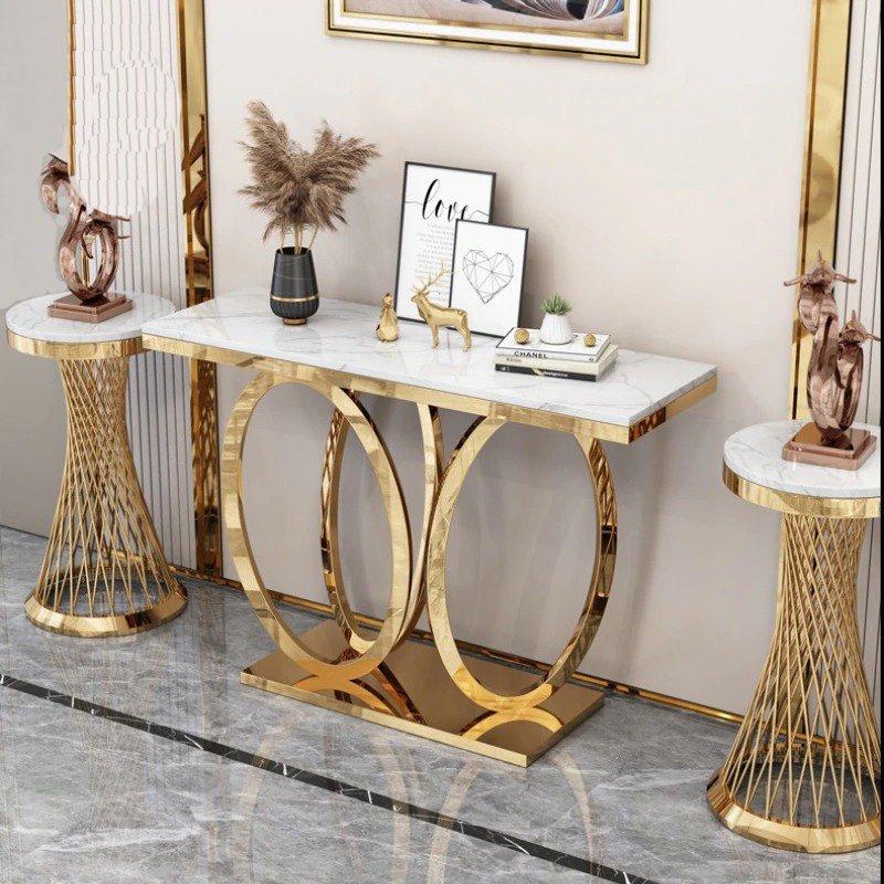 lixra Modern Sparkling Gold Finish Marble Console Table
