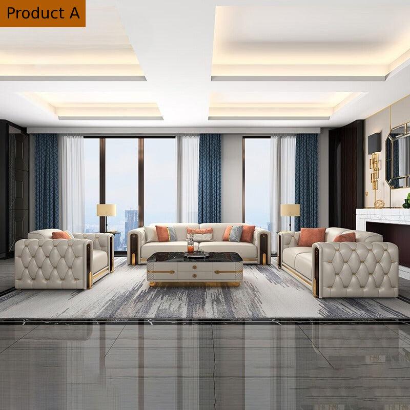 Lixra Modern Tufted Leather Sofas Set For Living Room