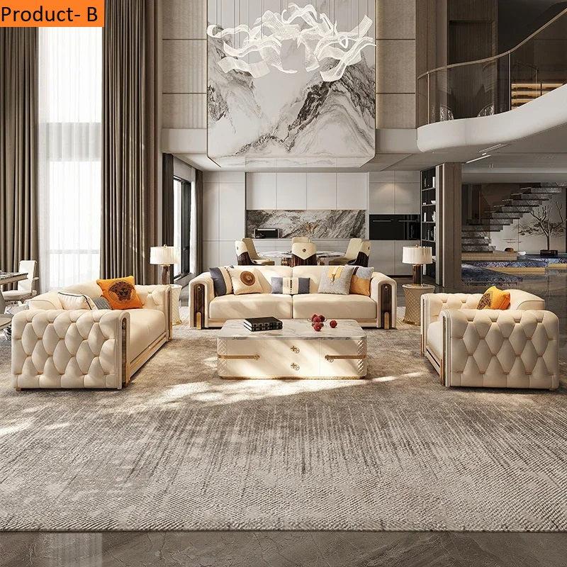 Lixra Modern Tufted Leather Sofas Set For Living Room