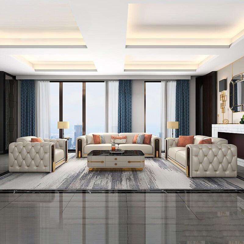 lixra Modern Tufted Leather Sofas Set for Living Room