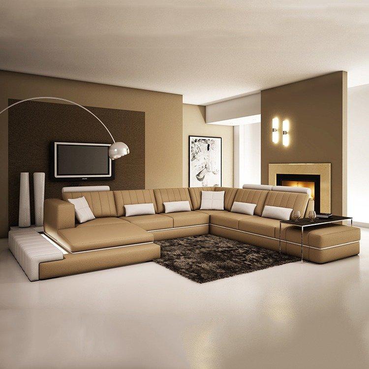 lixra Modern U-Shaped Bodacious LED Leather Sectional Sofa