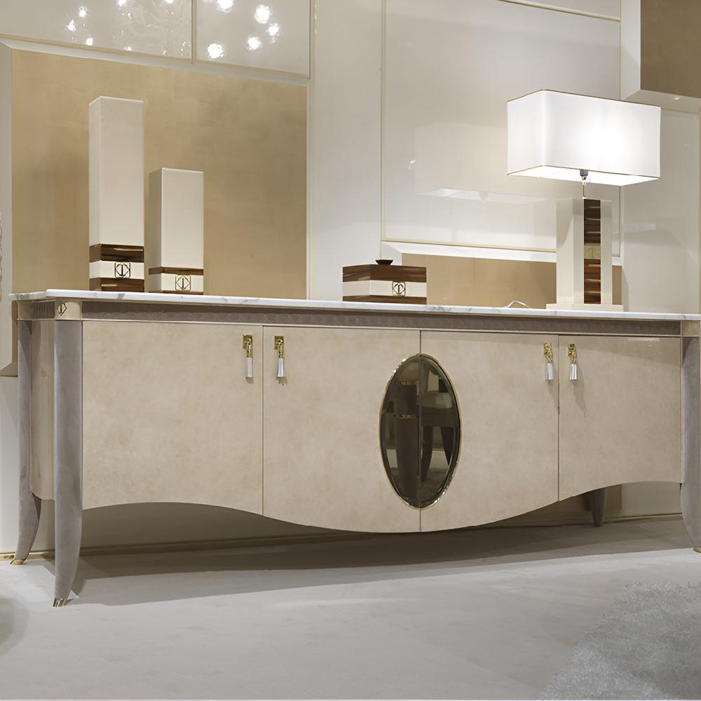 Lixra Modern Wooden Buffet Table With Elegant Marble Top