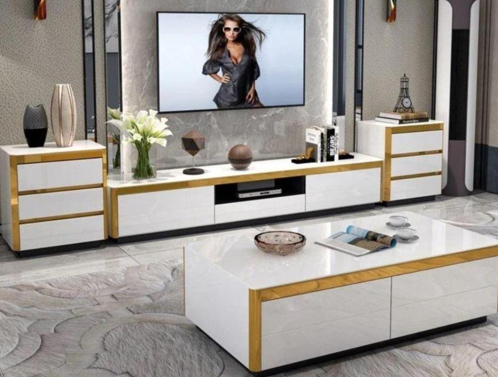 Lixra Modern Wooden Coffee Table TV Stand And 2 Side Tables