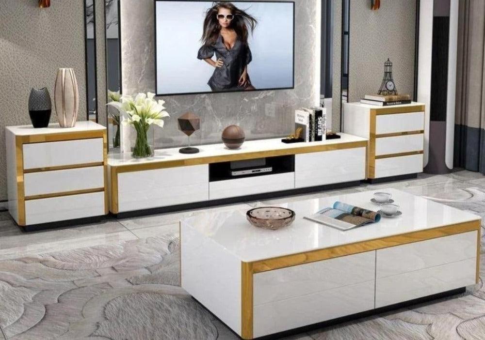 Lixra Modern Wooden Coffee Table TV Stand And 2 Side Tables