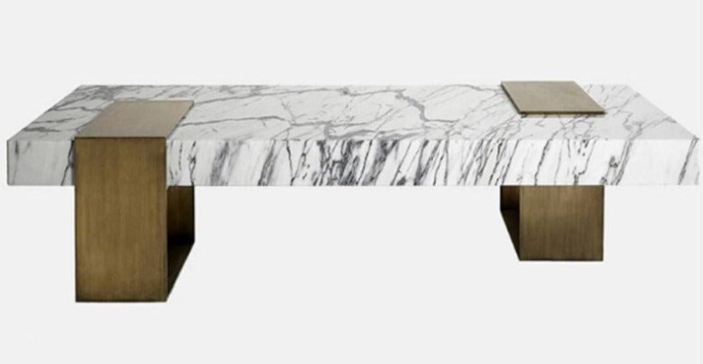 Lixra Modern Wooden Coffee Table With Marble Effect