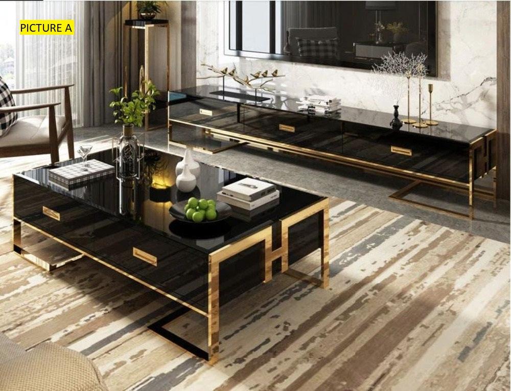Lixra Modern Wooden Glossy Coffee Table And TV Stand