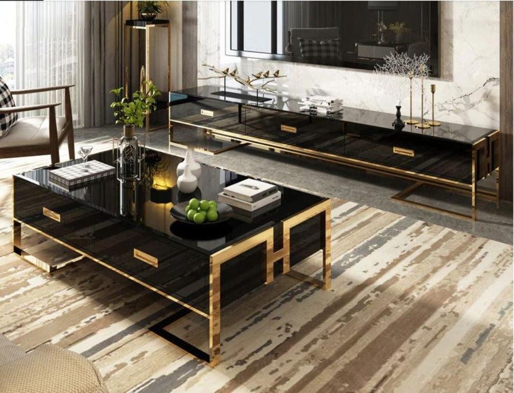 lixra Modern Wooden Glossy Coffee Table and TV Stand