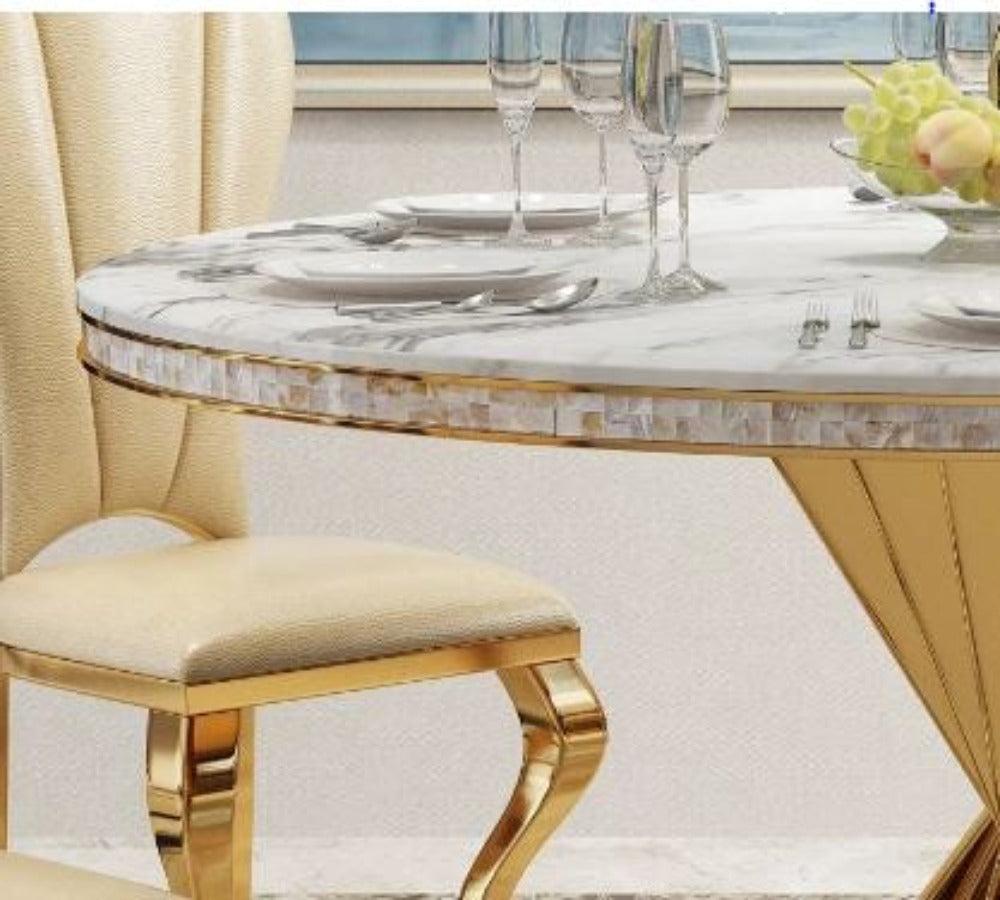 Lixra Modernistic Golden Finish Marble Dining Table Set