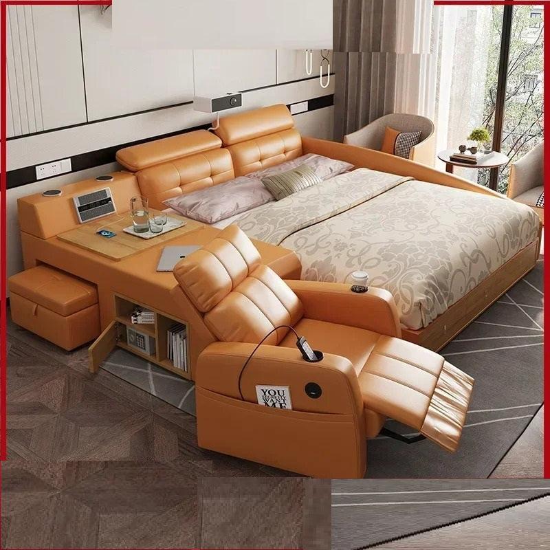 Lixra Multifunctional Button Tufted Smart Leather Bed