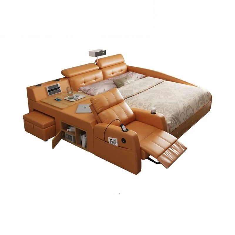 Lixra Multifunctional Button Tufted Smart Leather Bed