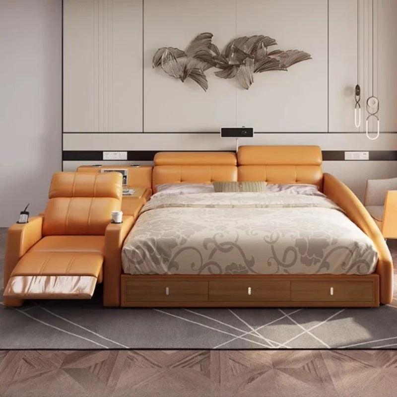 Lixra Multifunctional Button Tufted Smart Leather Bed