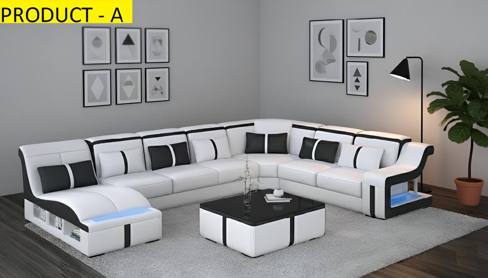 Lixra Multifunctional Leather Sectional LED Sofa Set