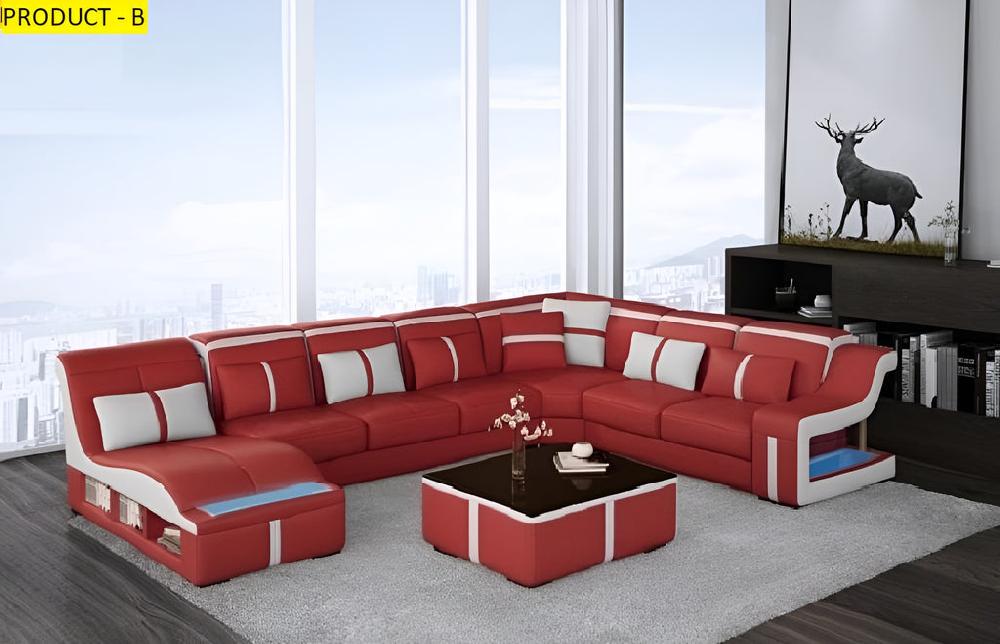 Lixra Multifunctional Leather Sectional LED Sofa Set