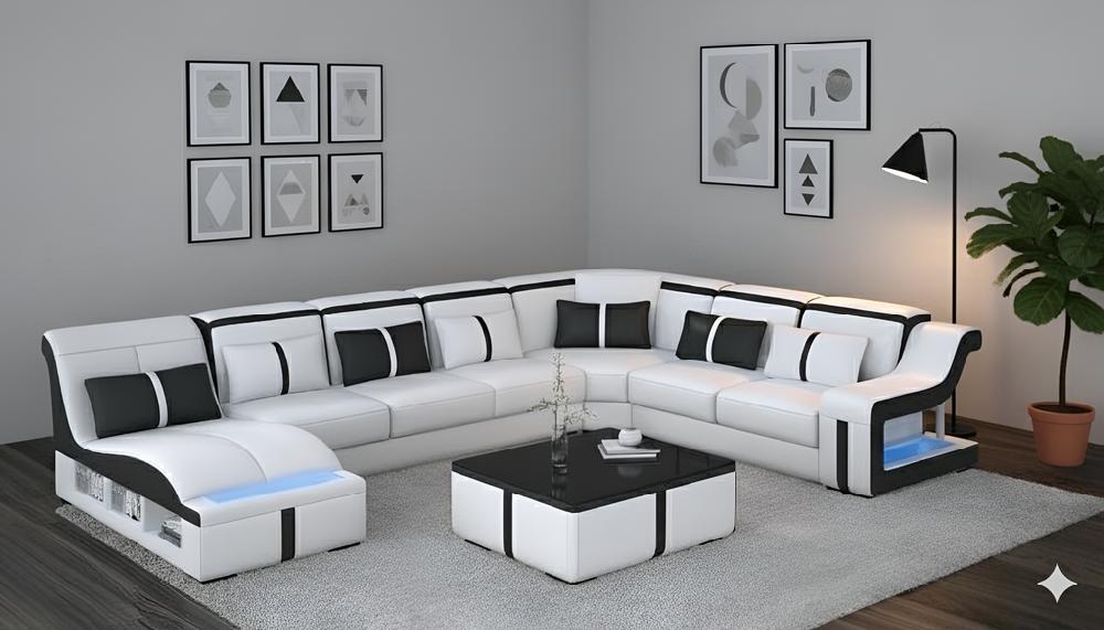 lixra Multifunctional Leather Sectional LED Sofa Set