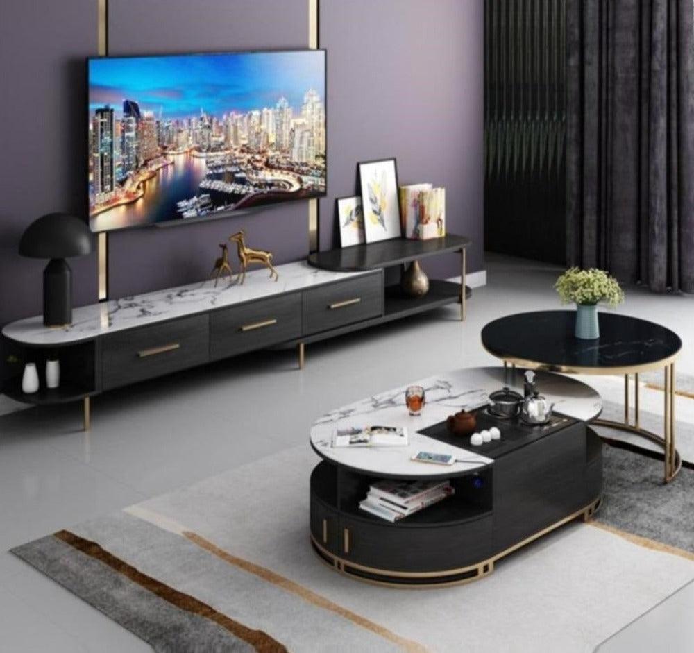 Lixra Multifunctional Marble Top Coffee Table And TV Stand