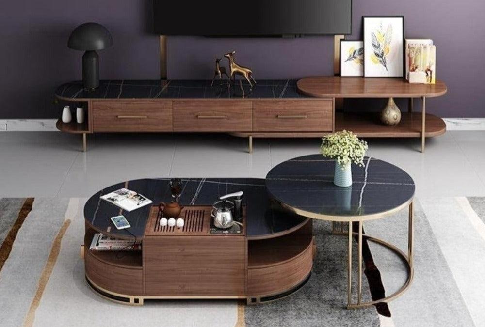 Lixra Multifunctional Marble Top Coffee Table And TV Stand
