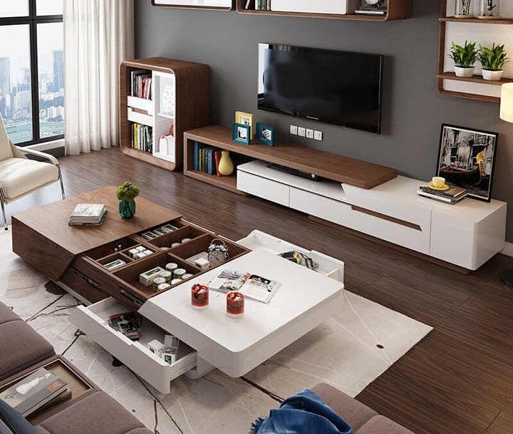 Lixra Multipurpose Wooden TV Cabinet With Coffee Table