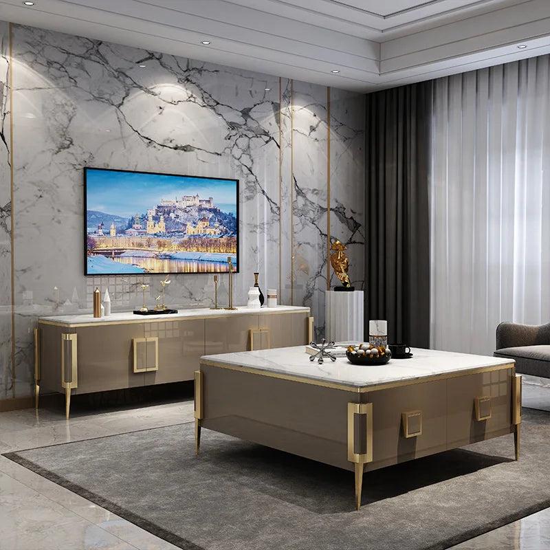 Lixra Nordic Design Enchanting Wooden Marble-Top TV Stand & Coffee Table