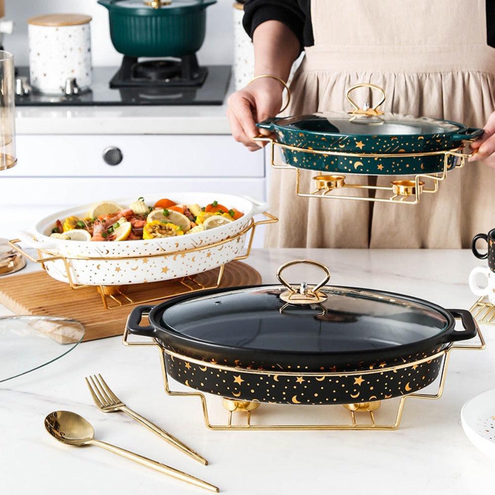 Lixra Nordic Night Sky Designed Ellipse-Shaped Ceramic Glass Lid Pot