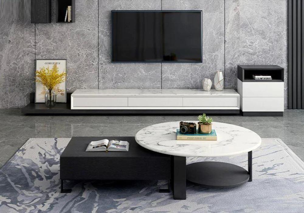 Lixra Nordic Style Light Luxury Marble Top Coffee Table And TV Stand
