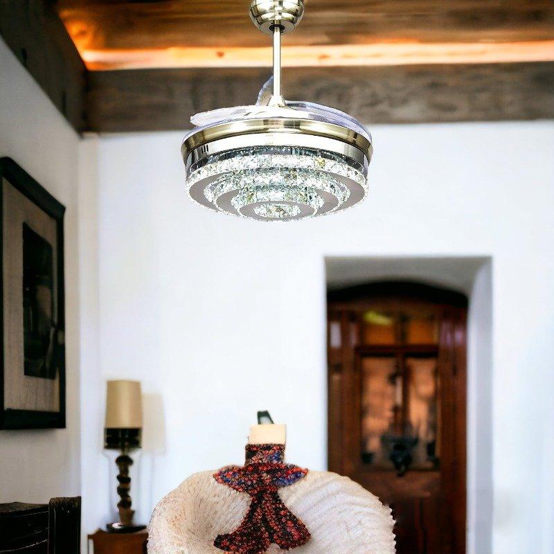 lixra Opulent Crystal Chandelier With Retractable Ceiling Fan