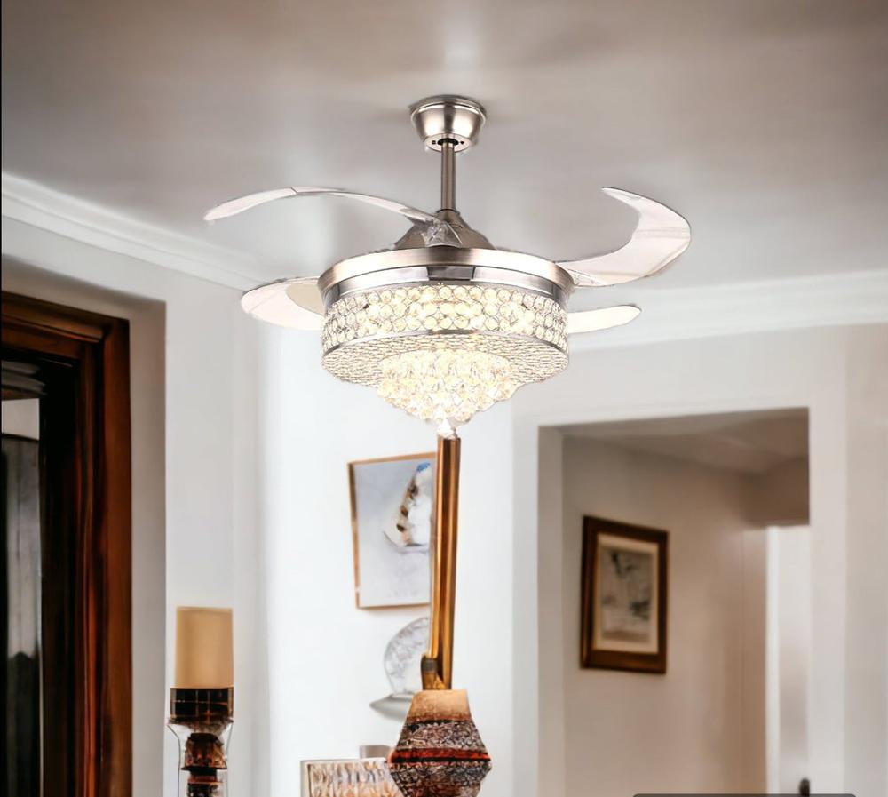 lixra Opulent Crystal Chandelier With Retractile Fan