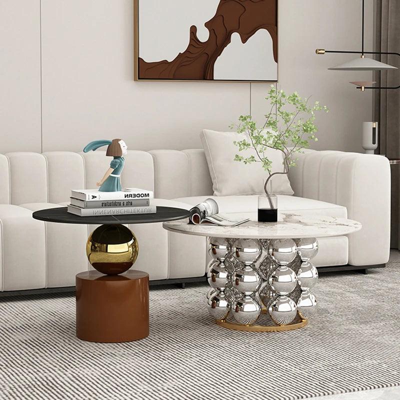 Lixra Pearl-Shaped Marble Coffee Table With Side Table