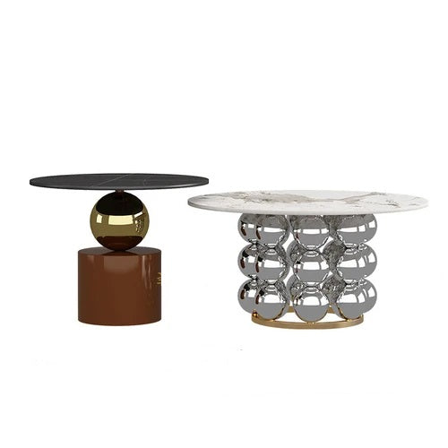 Lixra Pearl-Shaped Marble Coffee Table With Side Table