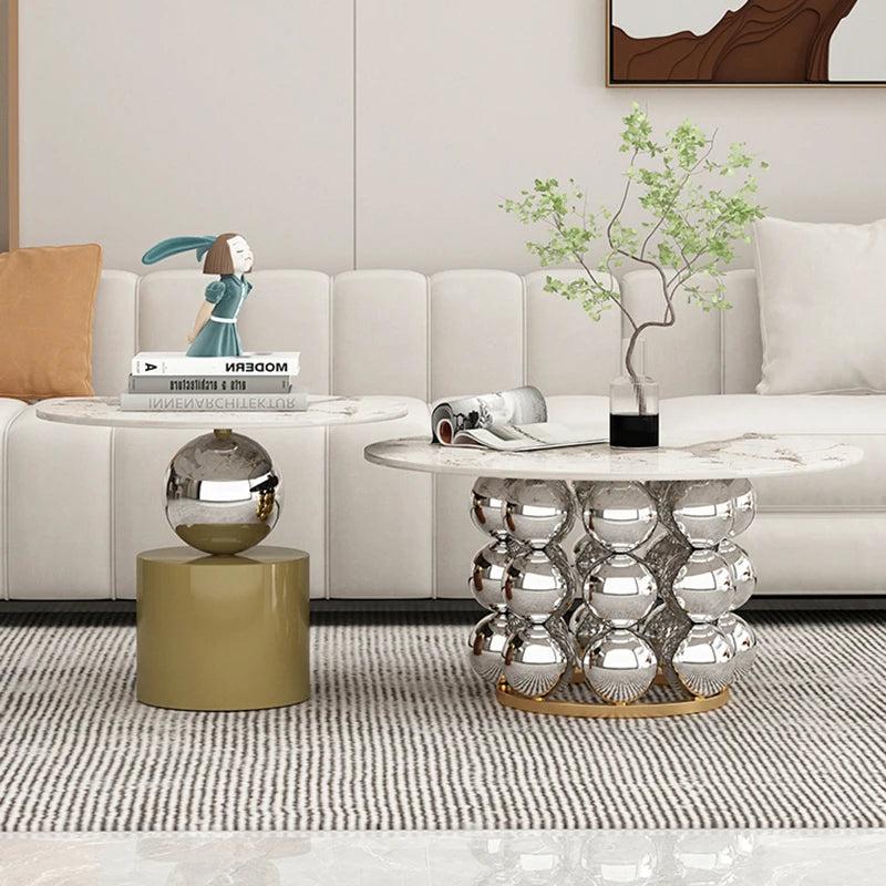lixra Pearl-Shaped Marble Coffee Table with Side Table