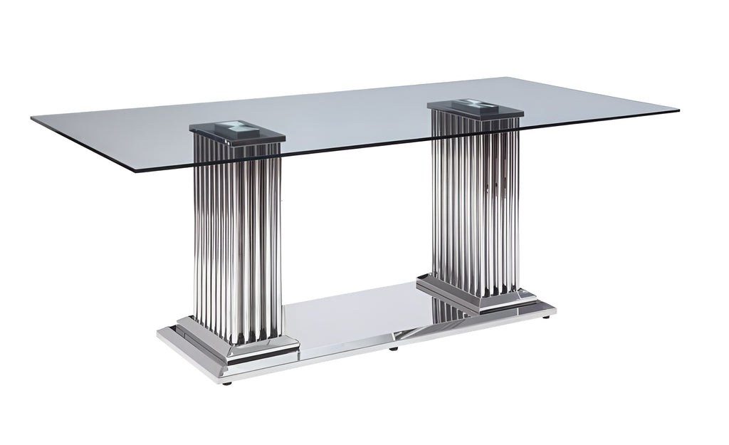 lixra Rectangular Glass Dining Table with Metal Legs