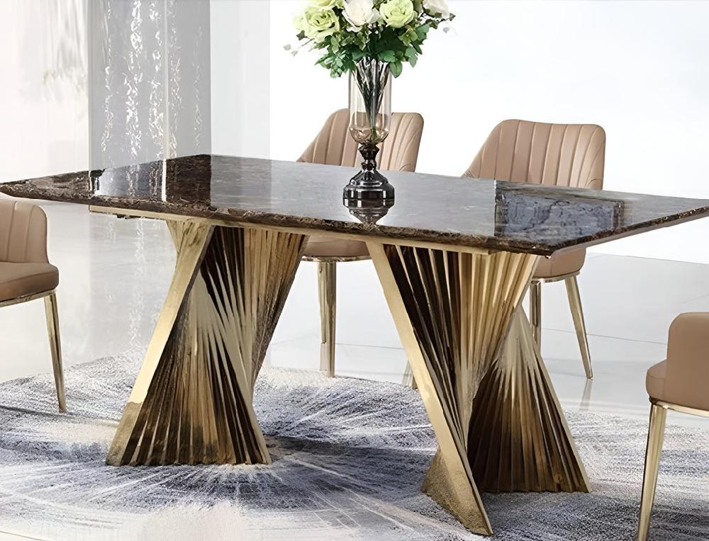 Lixra Rectangular Marble Dining Table With Golden Base
