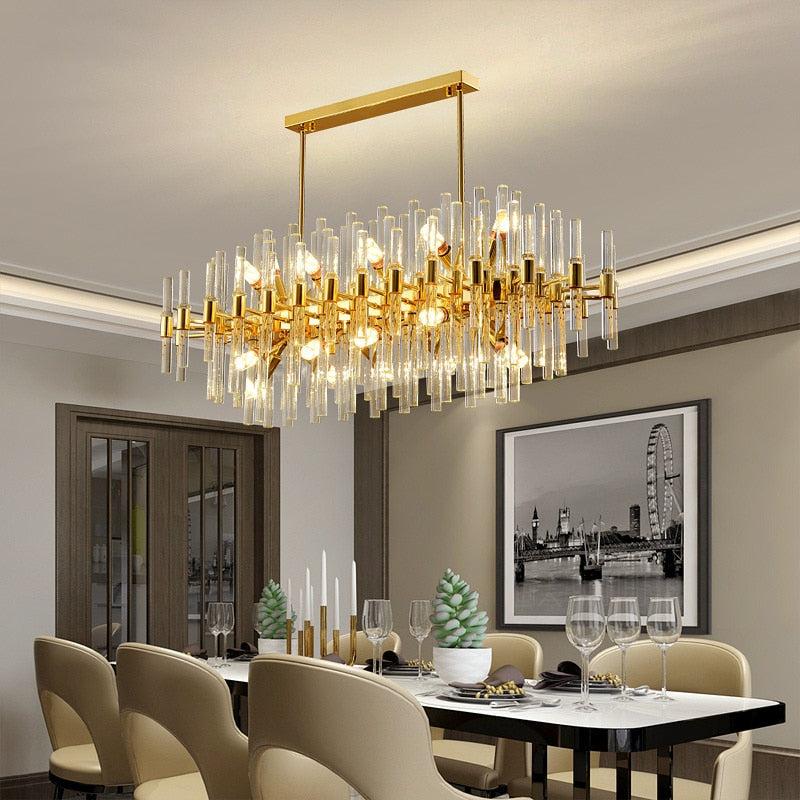 Lixra Rectangular Shape White & Gold Crystal Chandelier