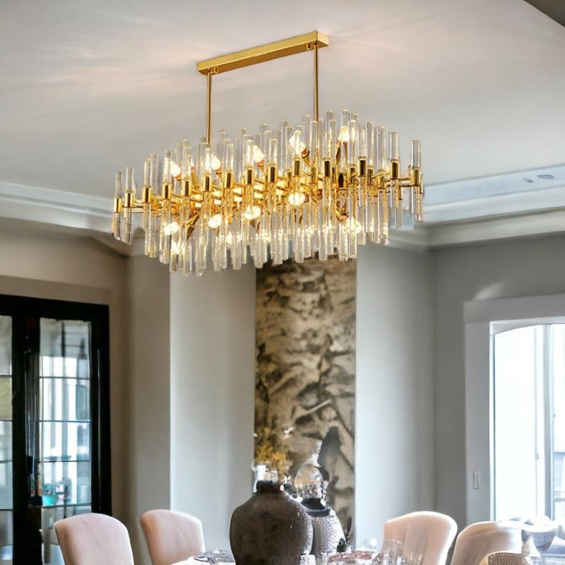 lixra Rectangular Shape White & Gold Crystal Chandelier