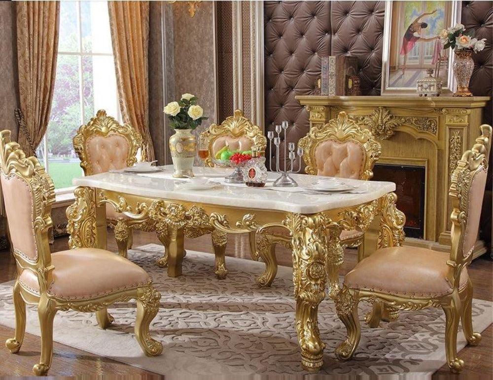 lixra Rectangular Wooden Marble Dining Table Set with Chairs