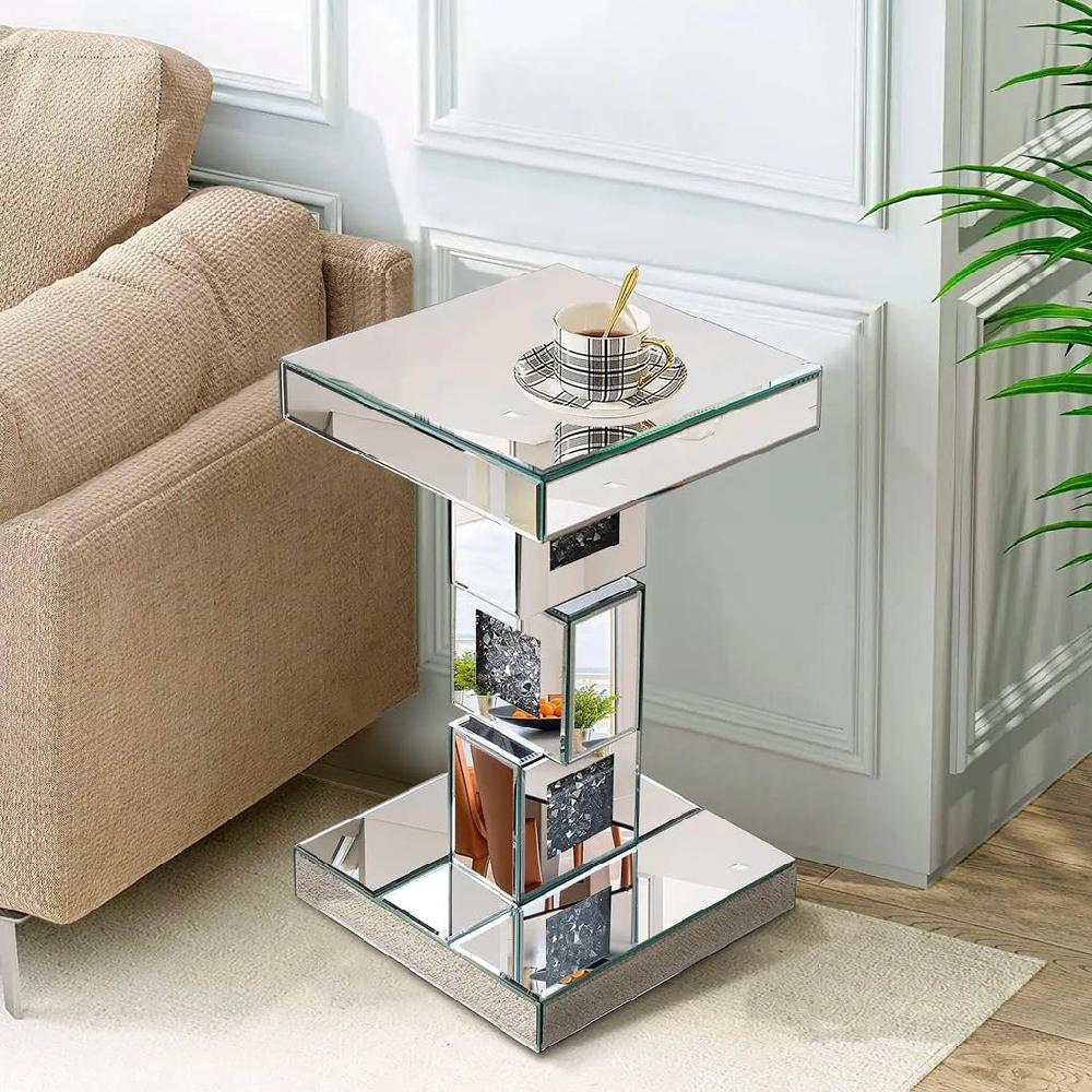 Lixra Ritzy Design Crystal Inlay Mirrored Side Table