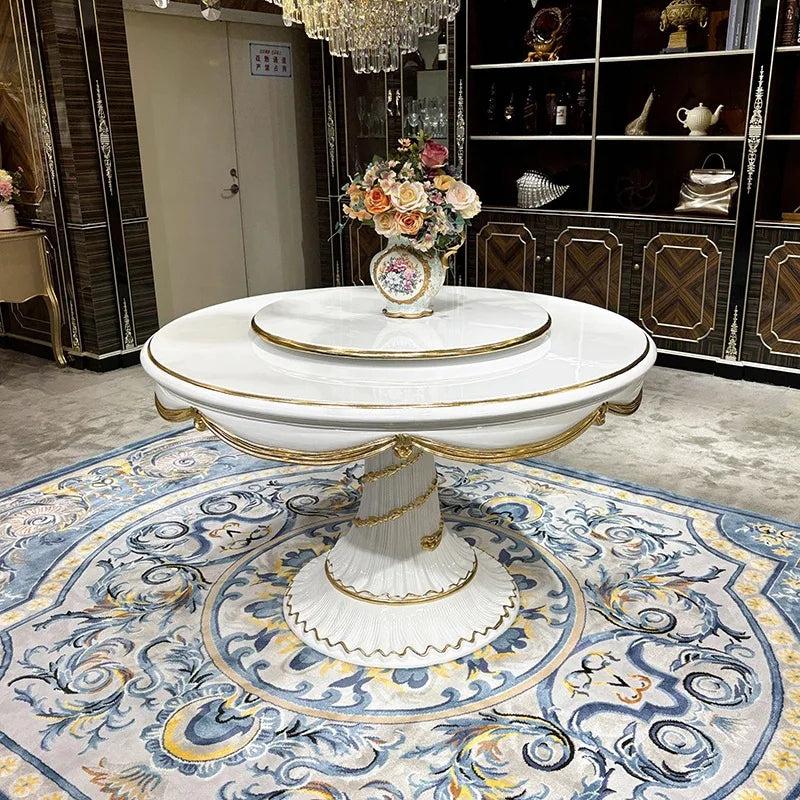 Lixra Round European Wooden Dining Set With Gold Accents