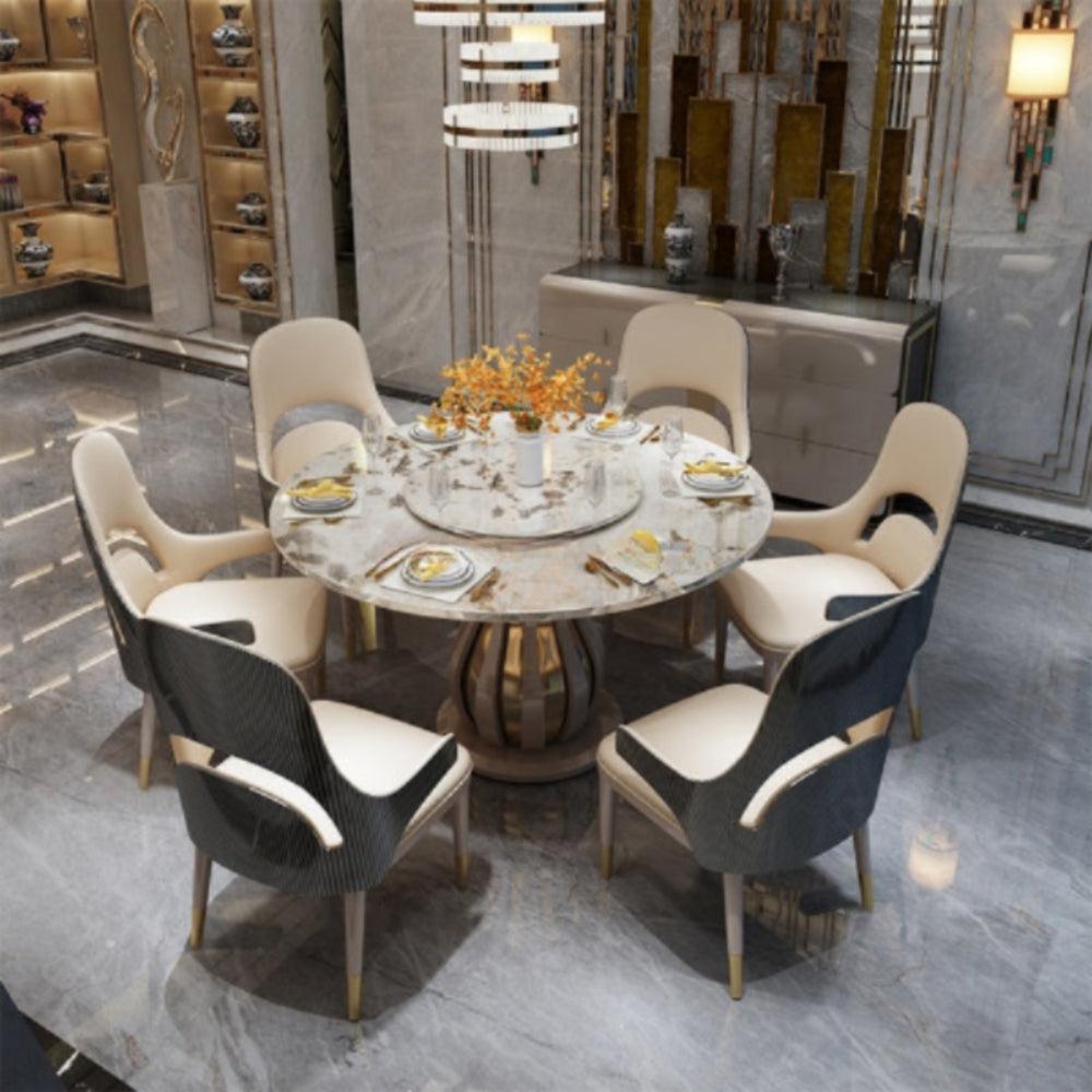 Lixra Round Marble Dining Table Set With Lazy Susan