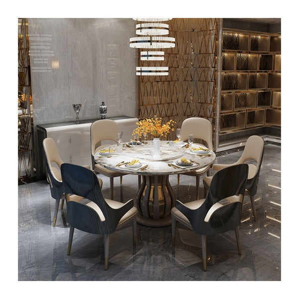 Lixra Round Marble Dining Table Set With Lazy Susan
